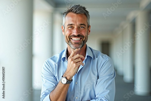 Middle-Aged Businessman Exuding Trust and Success in a Modern Office Setting