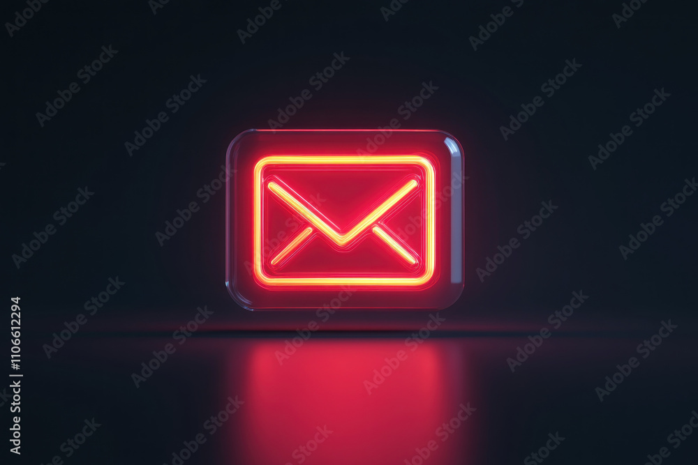 Red neon sign with a check mark. Red neon sign with a check mark.