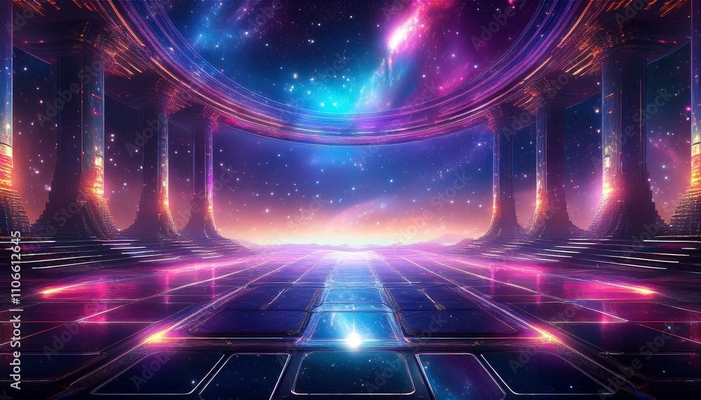 Naklejka premium Futuristic cosmic landscape with vibrant colors.