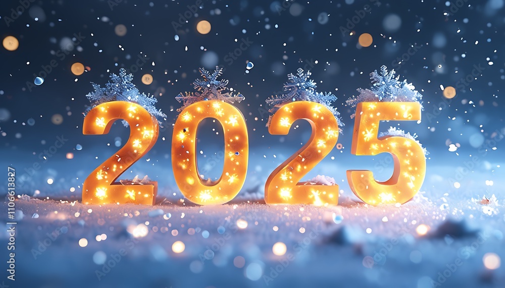 glowing 2025 numbers with snowflakes creating a holiday scene glowing 2025 numbers with snowflakes creating a holiday scene