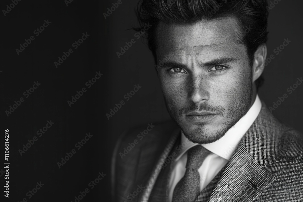 Fototapeta premium Stylish Man in Formal Attire with Intense Expression