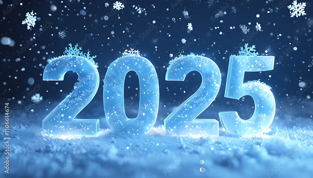 glowing 2025 numbers with snowflakes creating a holiday scene glowing 2025 numbers with snowflakes creating a holiday scene