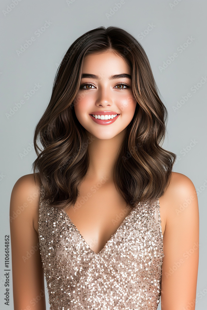 portrait of a Brunette caucasian beauty model with trendy wavy medium-long hairstyle portrait of a Brunette caucasian beauty model with trendy wavy medium-long hairstyle