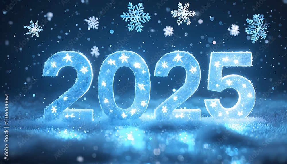 glowing 2025 numbers with snowflakes creating a holiday scene glowing 2025 numbers with snowflakes creating a holiday scene