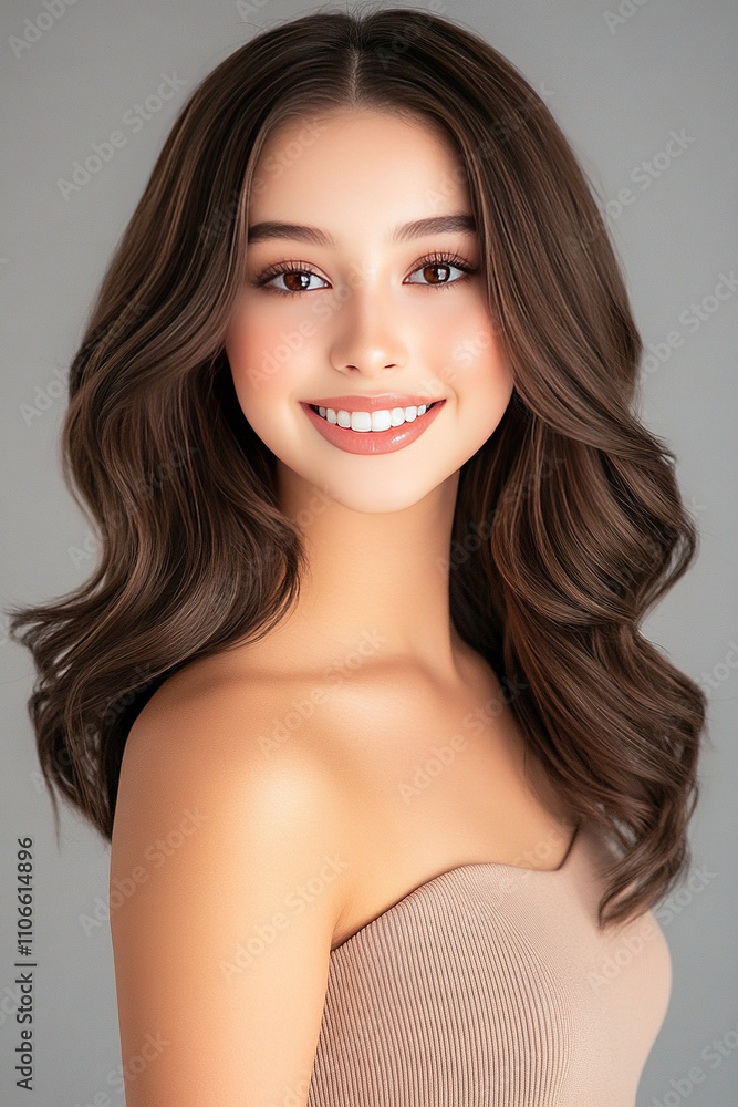 portrait of a Brunette caucasian beauty model with trendy wavy medium-long hairstyle portrait of a Brunette caucasian beauty model with trendy wavy medium-long hairstyle