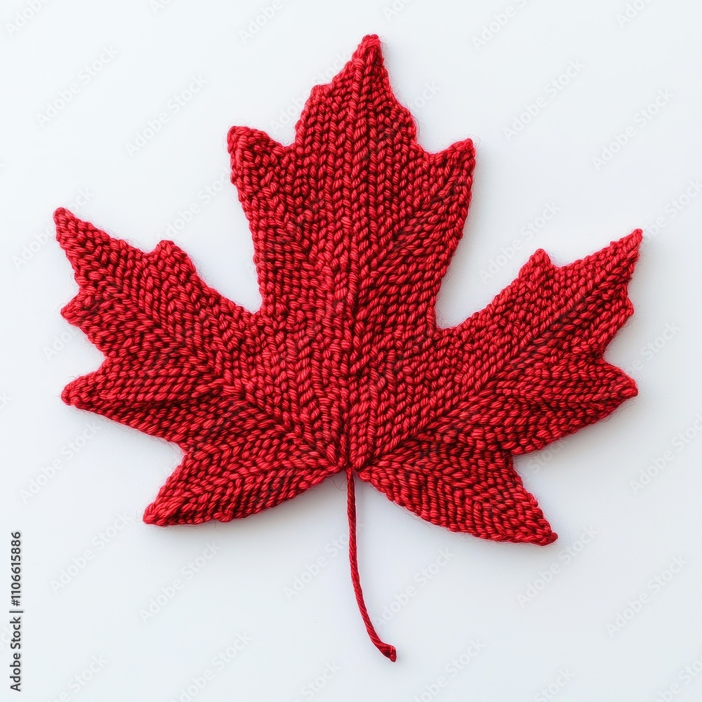 Knitted Red Maple Leaf Autumn Crafts Fall Season Handmade Textile
