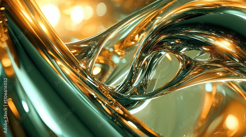Abstract Gold and Green Metallic Fluid Sculpture Abstract Gold and Green Metallic Fluid Sculpture