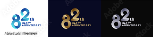 Abstract Twist Logo Anniversary 82th, 82th Happy Anniversary with Colorful Gradient, Luxury Gold and Elegant Silver