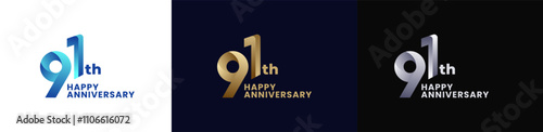Abstract Twist Logo Anniversary 91th, 91th Happy Anniversary with Colorful Gradient, Luxury Gold and Elegant Silver