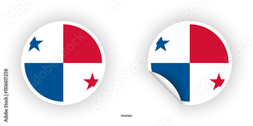Panama sticker flag in circle shape and circle peeled shape on white background. Panama flag icon in circular form	
