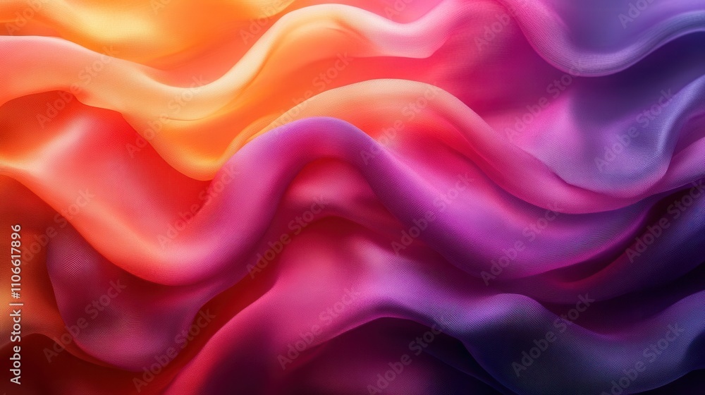 Fototapeta premium A vibrant abstract image showcasing flowing waves of fabric in shades of orange, pink, and purple, creating a sense of movement and depth.