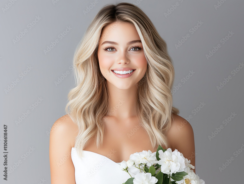 portrait of a blonde caucasian beauty model with trendy wavy medium-long hairstyle portrait of a blonde caucasian beauty model with trendy wavy medium-long hairstyle