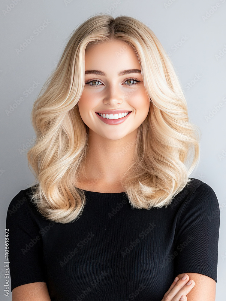 portrait of a blonde caucasian beauty model with trendy wavy medium-long hairstyle portrait of a blonde caucasian beauty model with trendy wavy medium-long hairstyle