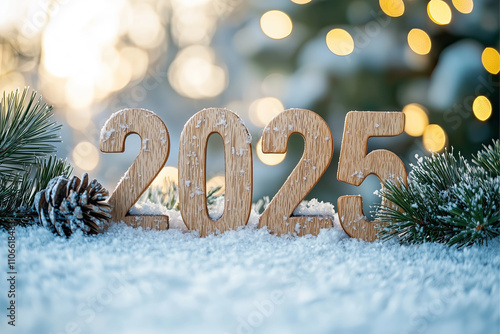 วัสดุไม้ของข้อความสุขสันต์วันคริสต์มาส 2025 ใส่ในพื้นที่คัดลอกสำหรับของขวัญผลิตภัณฑ์ใหม่