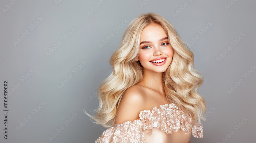 portrait of a blonde caucasian beauty model with trendy wavy medium-long hairstyle portrait of a blonde caucasian beauty model with trendy wavy medium-long hairstyle