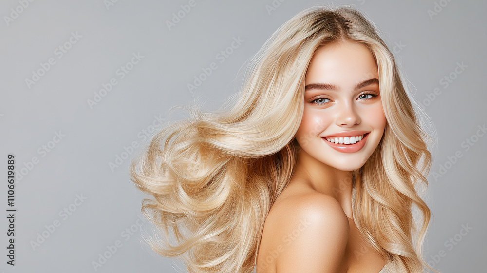 portrait of a blonde caucasian beauty model with trendy wavy long hairstyle portrait of a blonde caucasian beauty model with trendy wavy long hairstyle