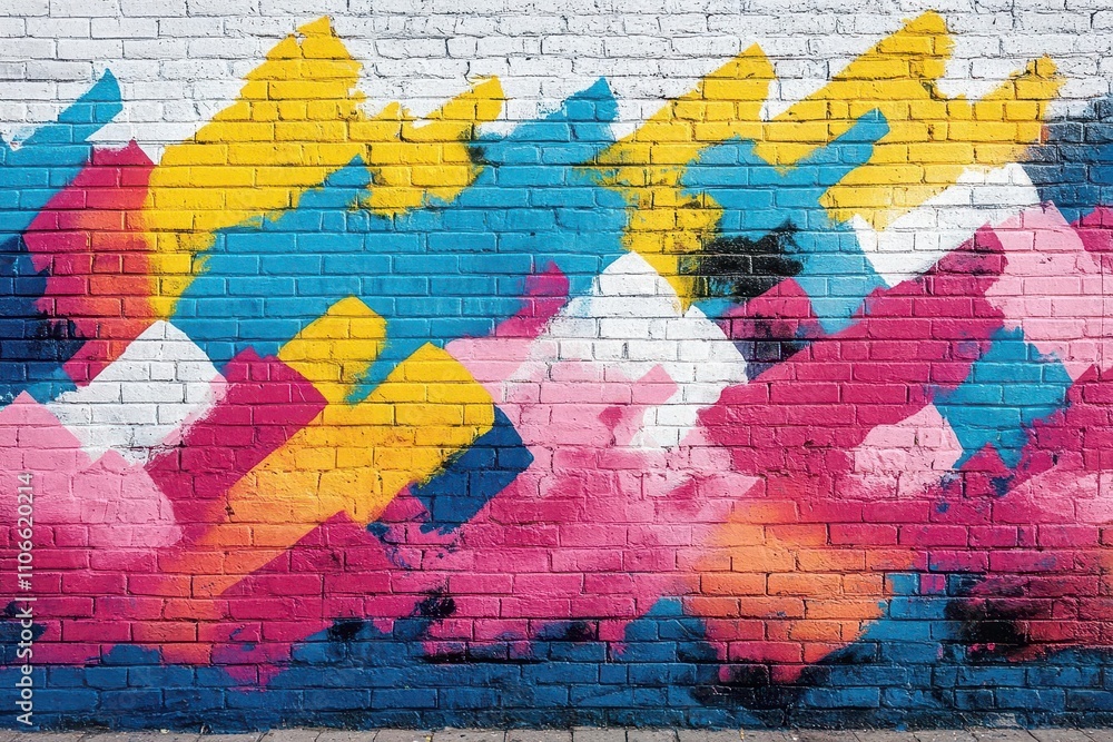 Fototapeta premium brightly colored graffiti art splashed across a brick wall, showcasing urban creativity and vibrancy, isolated on a clean white background for a striking contrast