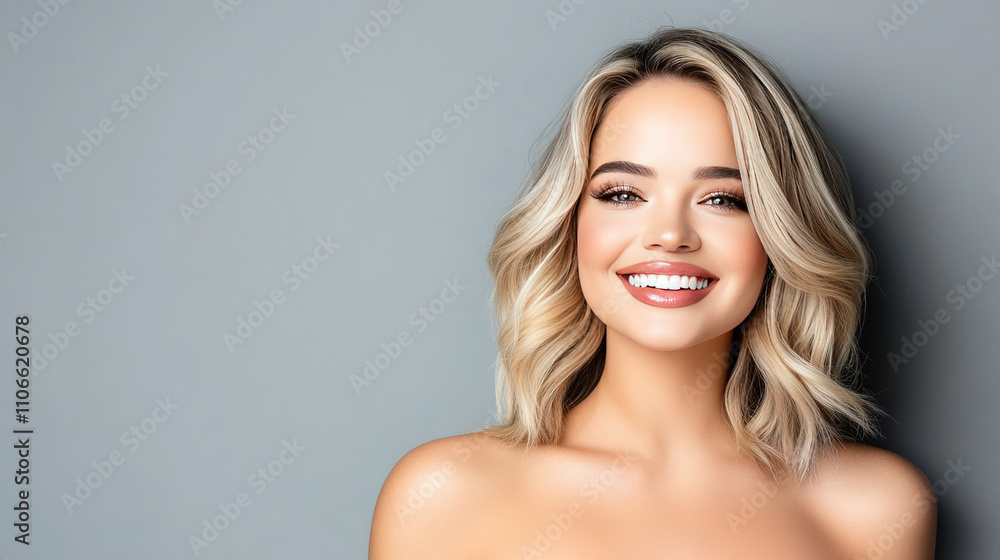portrait of a blonde caucasian beauty model with trendy wavy short hairstyle portrait of a blonde caucasian beauty model with trendy wavy short hairstyle