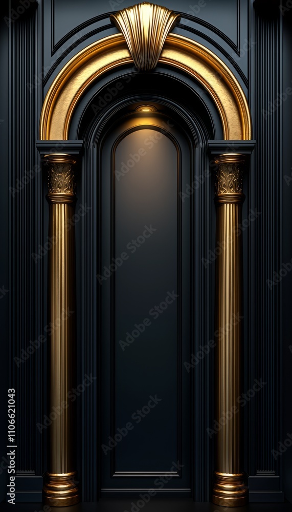 Naklejka premium Elegant Gold and Black Architectural Archway Design