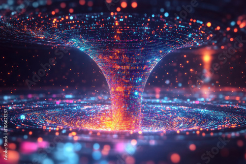 A digital image of a vortex with a bright light swirling at its center, displaying a mesmerizing and dynamic energy pattern.