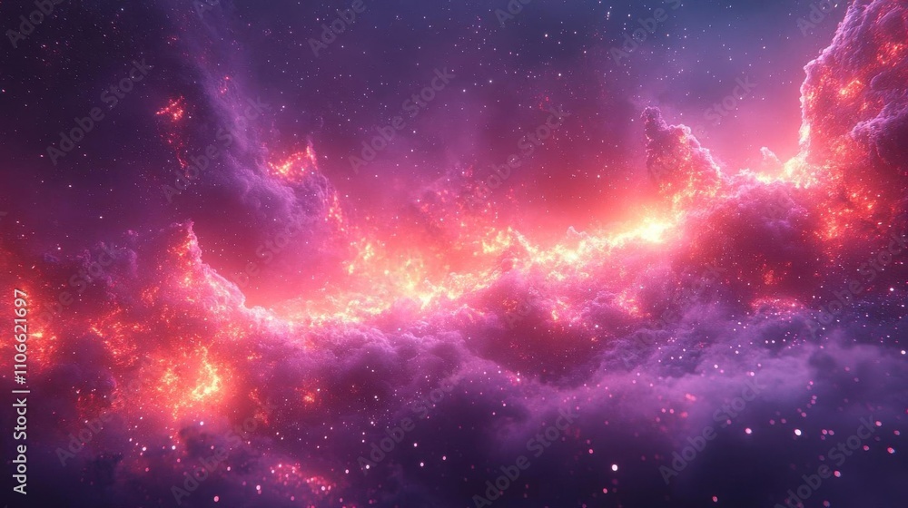 A vibrant cosmic scene featuring swirling clouds of pink and purple nebulae, set against a starry background, evoking a sense of wonder and the vastness of space. A vibrant cosmic scene featuring swirling clouds of pink and purple nebulae, set against a starry background, evoking a sense of wonder and the vastness of space.