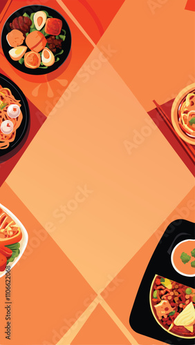 Design a vibrant vector banner for a food festival, showcasing diverse culinary delights.  Include playful typography and appealing food illustrations.