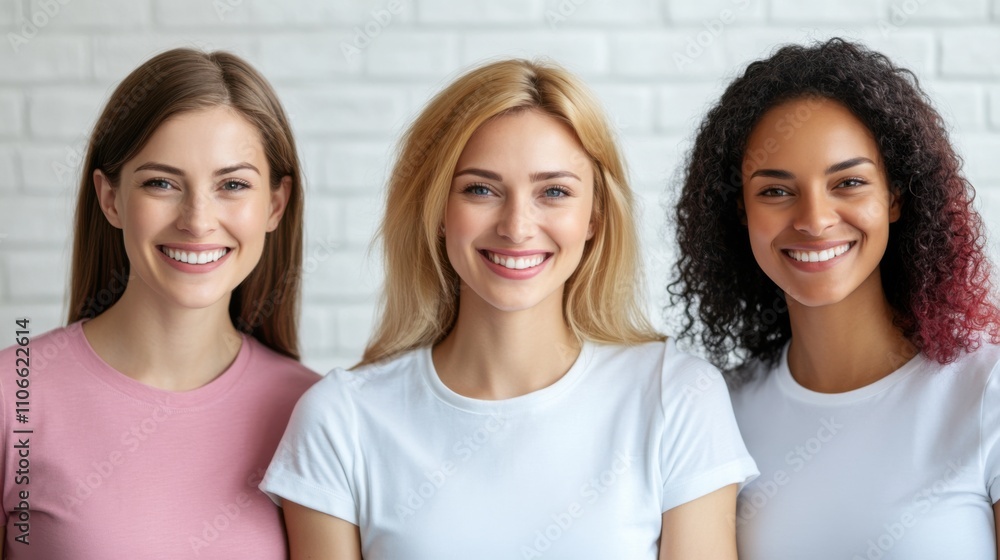 Smiling Women in Casual Tops Displaying Friendship Smiling Women in Casual Tops Displaying Friendship