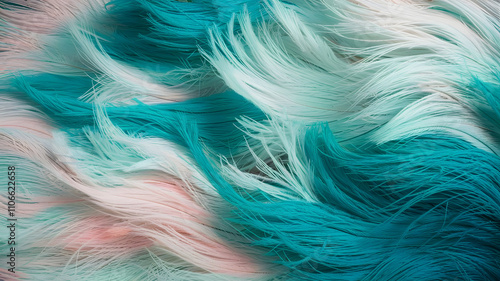 Plumage, feather, texture, abstract, nature, pattern, fluidity, movement, turquoise, teal, white, peach, wisp, ethereal, delicate, organic, dreamlike, calming, serene, weightless, mesmerizing, visual,