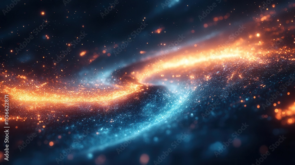 A vivid cosmic scene featuring swirling orange and blue energy, creating a mesmerizing visual of stars and galaxies in motion. A vivid cosmic scene featuring swirling orange and blue energy, creating a mesmerizing visual of stars and galaxies in motion.