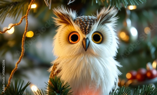 owl christmas Christmas tree toy owl on a christmas tree with lights of garlands  animal, decoration, season, bird photo