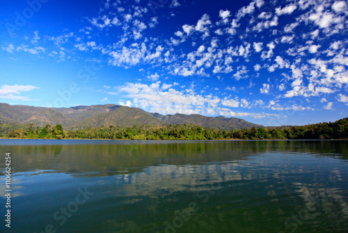 Scenery view of Mae Ngat Somboon Chon Dam a beautiful tourist attraction in Mae Tang District, Chiang Mai Province, Thailand 