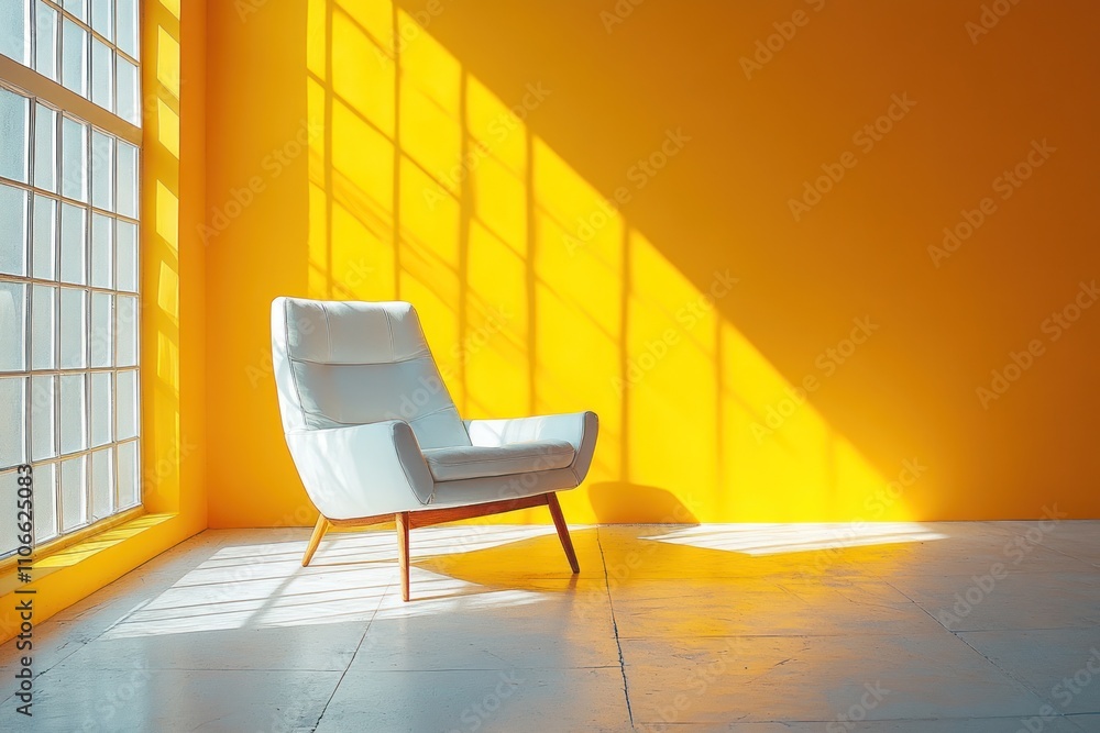 White Leather Armchair in Sunny Yellow Room White Leather Armchair in Sunny Yellow Room
