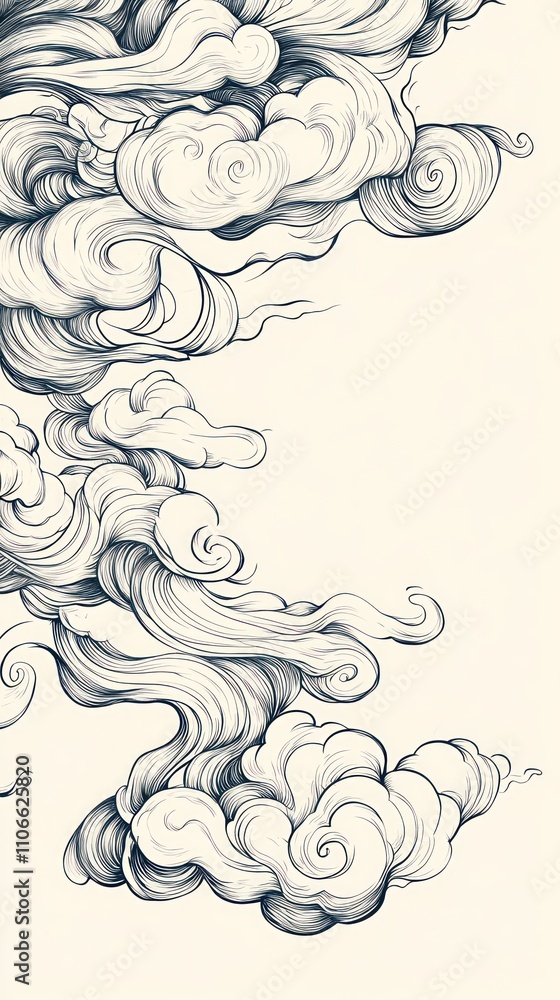 Fototapeta premium A stylized illustration of swirling clouds on a light background.