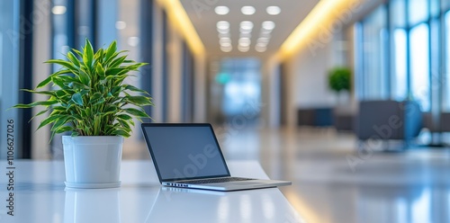 Wallpaper Mural Cosy office: spacious layout, bright lighting, green accents, calming atmosphere, blank text space, modern decor, tranquil environment, natural elements, creative workspace, minimalist design. Torontodigital.ca