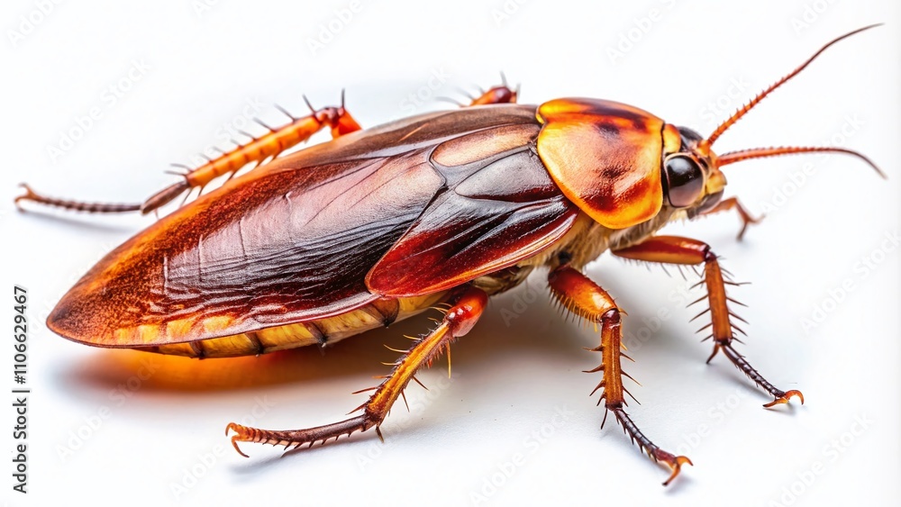 Candid Photography of a Cockroach Isolated on a White Background, Capturing the Details of a Dead Insect with a Focus on Its Texture and Form for Educational and Scientific Purposes Candid Photography of a Cockroach Isolated on a White Background, Capturing the Details of a Dead Insect with a Focus on Its Texture and Form for Educational and Scientific Purposes