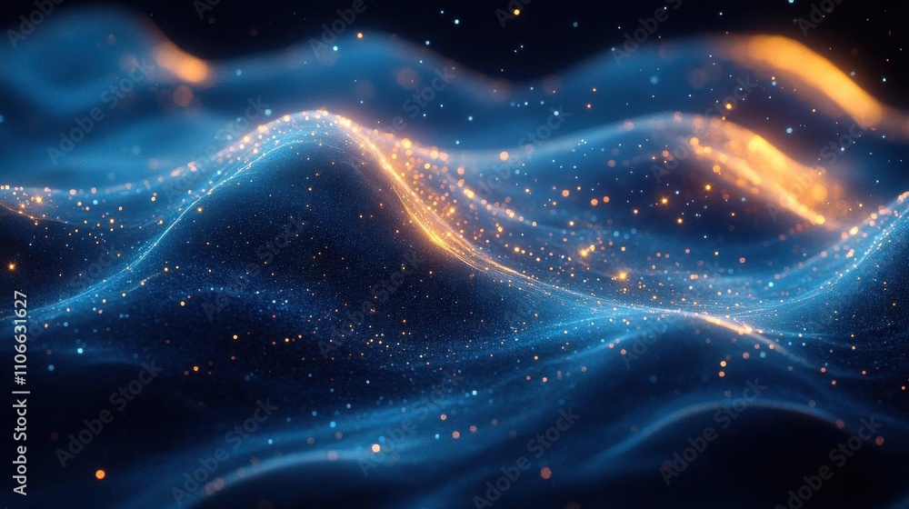 A mesmerizing wave of blue and orange light sparkles, creating an ethereal, fluid motion reminiscent of cosmic energy. A mesmerizing wave of blue and orange light sparkles, creating an ethereal, fluid motion reminiscent of cosmic energy.