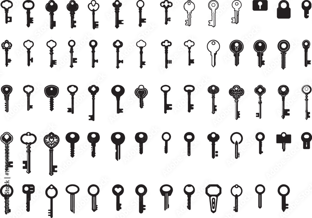 Set of key icon black and white Set of key icon black and white