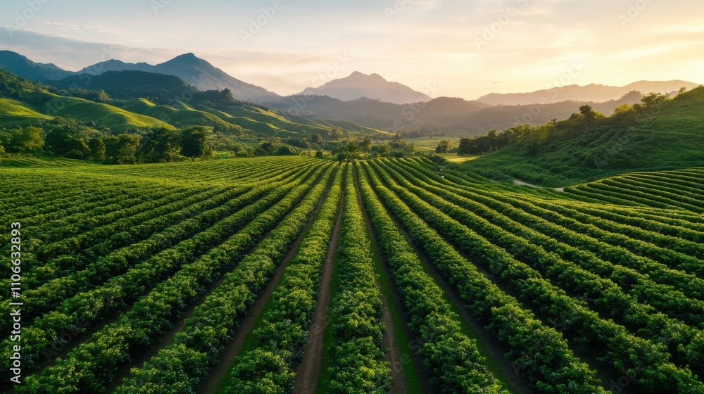 Aerial View of Coffee Plantation in Scenic Landscape Aerial View of Coffee Plantation in Scenic Landscape