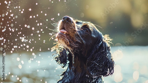 Obraz na płótnie Joyful Cocker Spaniel Shaking Off Water, Sunlight and Splashing
