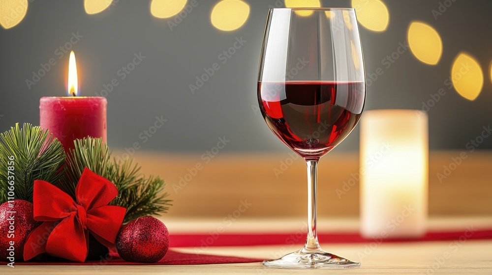 Festive Red Wine Glass Christmas Still Life | Warm lighting Festive Red Wine Glass Christmas Still Life | Warm lighting