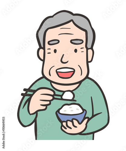ご飯を食べる高齢者の男性