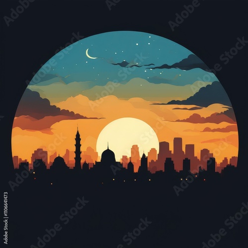 Wallpaper Mural the AI Image Generator, Urban Sunset with Reflective Water and Silhouetted Skyline Torontodigital.ca