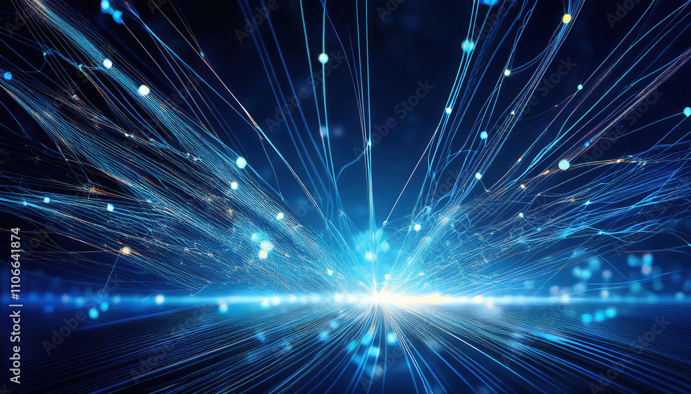 Dynamic visualization of glowing nodes in deep blue tones, representing neural networks in motion, evokes sense of innovation and technology Dynamic visualization of glowing nodes in deep blue tones, representing neural networks in motion, evokes sense of innovation and technology