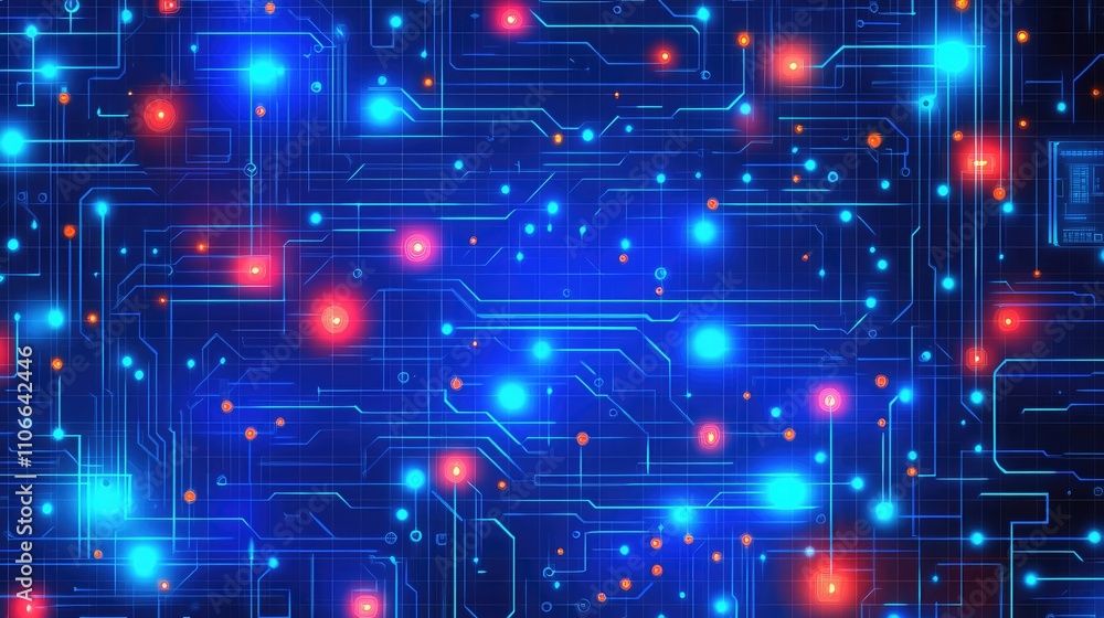 Obraz premium Abstract Digital Technology Background with Colorful Circuits and Lights