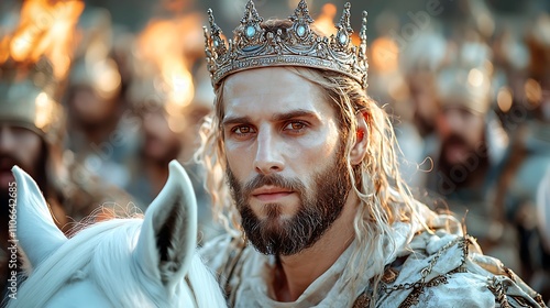 In the Book of Revelation, there is a powerful and symbolic image of Jesus riding on a magnificent white horse, symbolizing victory, purity, and divine authority