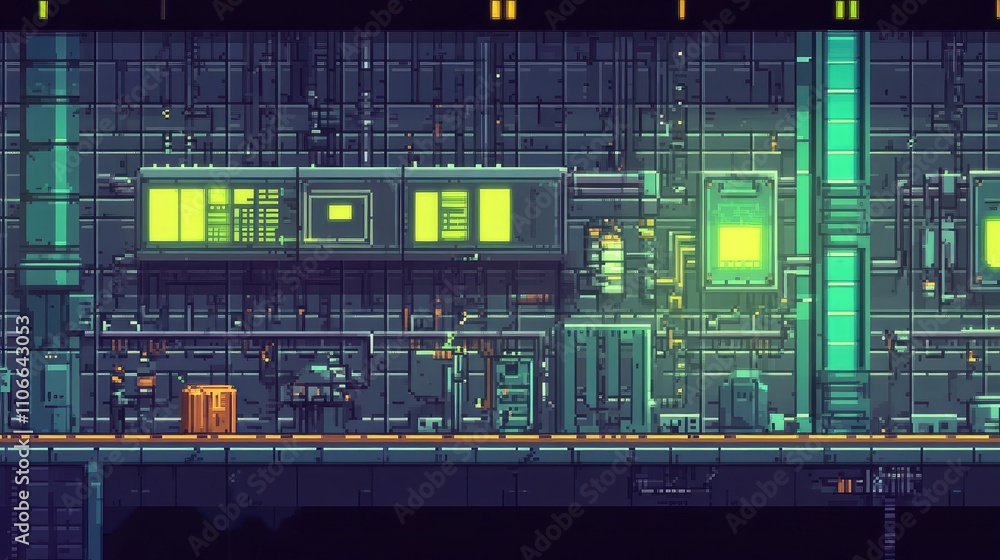 Futuristic Industrial Interior with Neon Lights and Tech Elements Futuristic Industrial Interior with Neon Lights and Tech Elements