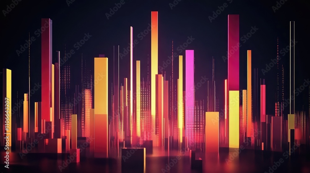 Vibrant Abstract Cityscape with Colorful Tall Structures