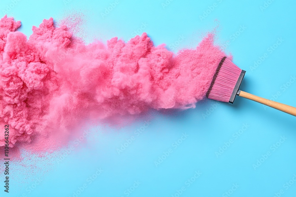 A minimalist graphic of a broom sweeping dust into a pan, with soft pastel colors creating a modern look A minimalist graphic of a broom sweeping dust into a pan, with soft pastel colors creating a modern look