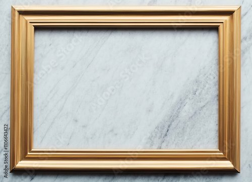 Gold marble frame anniversary luxury border concept. Elegant Gold Frame on Marble Surface photo