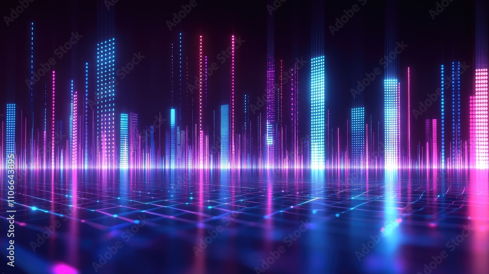 Futuristic Cityscape in Neon Lights with Digital Glow Effect Futuristic Cityscape in Neon Lights with Digital Glow Effect